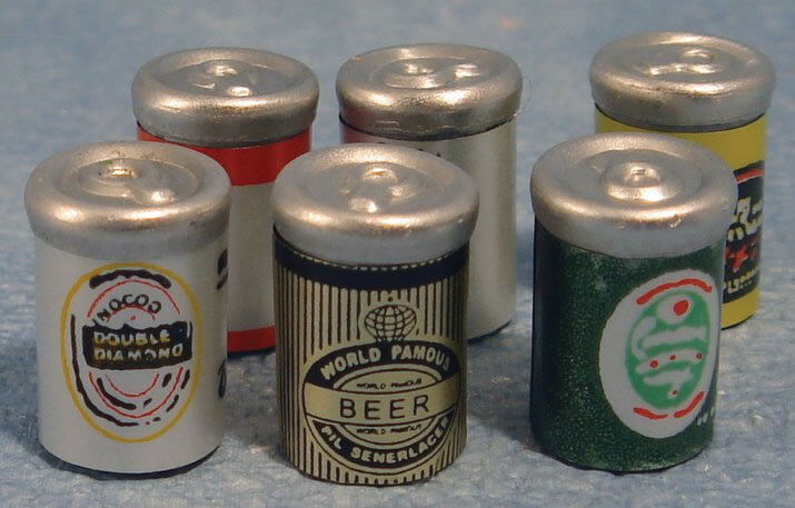 Six Assorted Beer Cans, Dolls House Miniatures, Food & Drink, 1.12 Scale