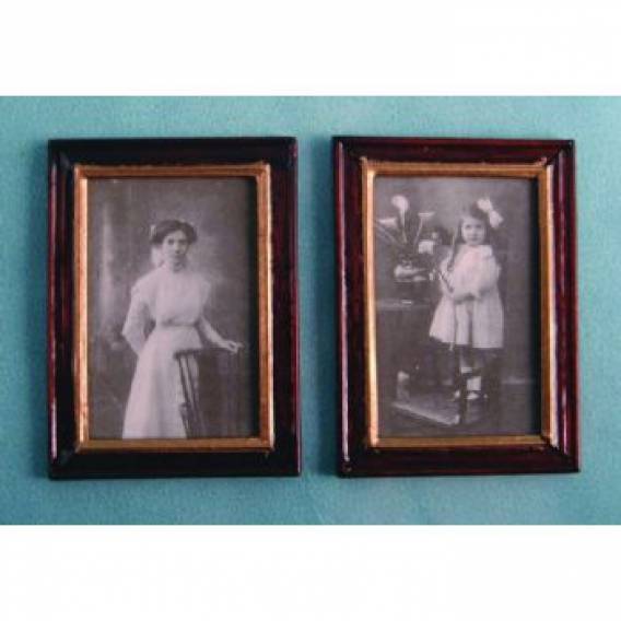 Two Black & White Wood Framed Pictures, Doll House Miniatures 1.12 Scale