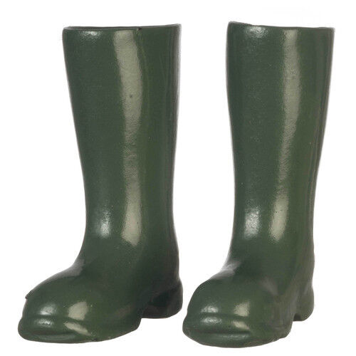 Green Wellington Boots, Dolls House Miniature, 1.12 Scale