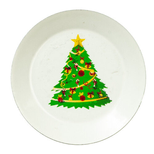 Metal Christmas Tree Plate, Miniature Dolls House Xmas Accessory