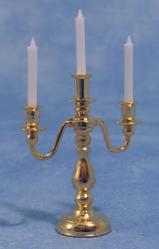 Small 3 Arm Candelabra in a Quality Brass Finish, Dolls House Miniature