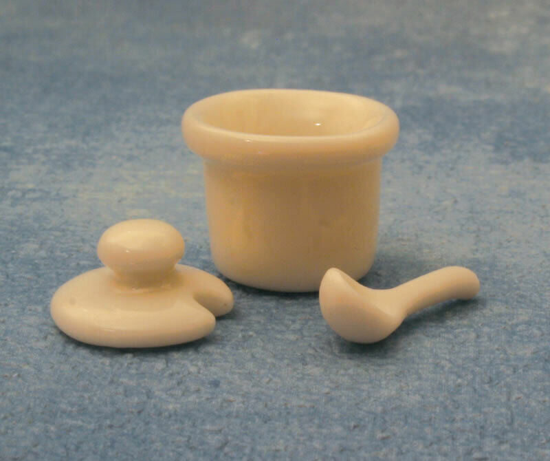 Dolls House Kitchen White Pot With Lid & Spoon, Miniature Dining Accessory