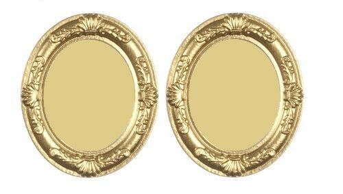 Pair Of Oval Golden Frames, Dolls House Miniature Wall Decor