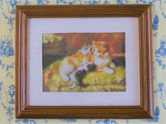 Mother Cat & Kittens Framed Picture, Dolls House Miniatures, Wall Decor