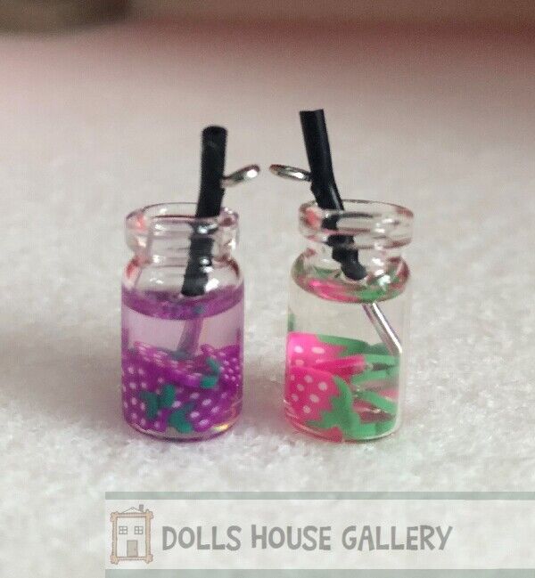 2 Fruit Tea's In A Glass Jar 18mm, Doll House Miniatures, Kitchen 1;12 Scale
