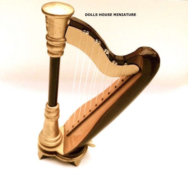 Concert Harp In Hard Case, Doll House Miniature. Music Room 1/12 Scale