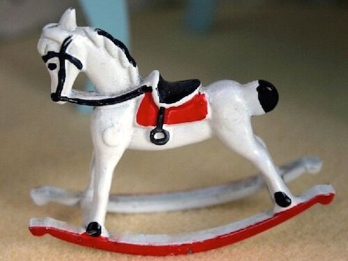Red & White Rocking Horse, Dolls House Miniature Nursery Furniture Toys