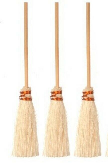 Three Wooden Brooms / Brushes, Dolls House Miniature, 1.12 Scale Accessory
