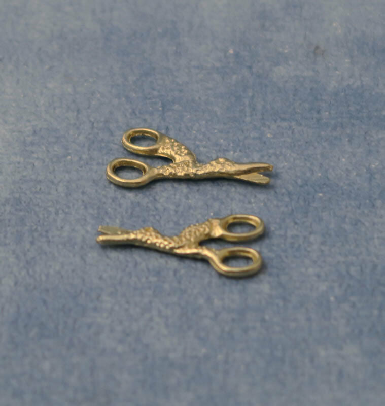 Two Gold Scissors, Dolls House Miniatures, Accessories 1.12 Scale Sewing Room