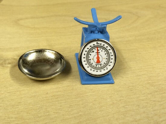 Blue & Chrome Weighing Scale Dolls House Miniatures, With Moving Dial