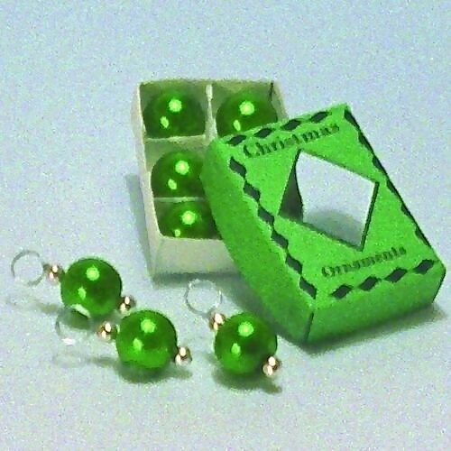 8 Christmas Tree Green Baubles In Box, 1/12 Scale, Dolls House Miniature Xmas