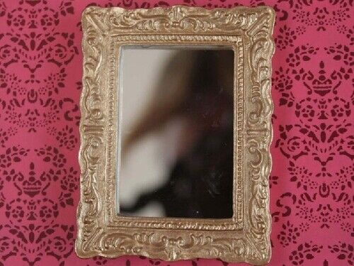 Ornate Framed Golden Mirror, Dolls House Miniature Wall Decor House Decoration