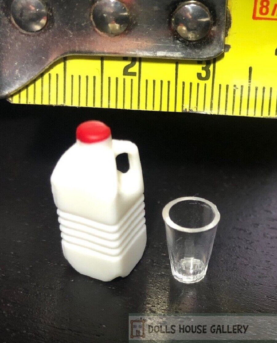 Milk & Glass, Dolls House Miniatures Kitchen Accessory. 1.12 Scale Miniature,