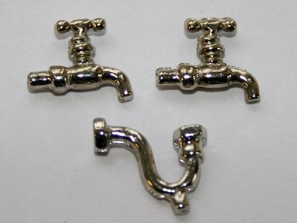 24th Scale Pewter Taps & U-Bend, Dolls House Miniature, Building & DIY Plumbing