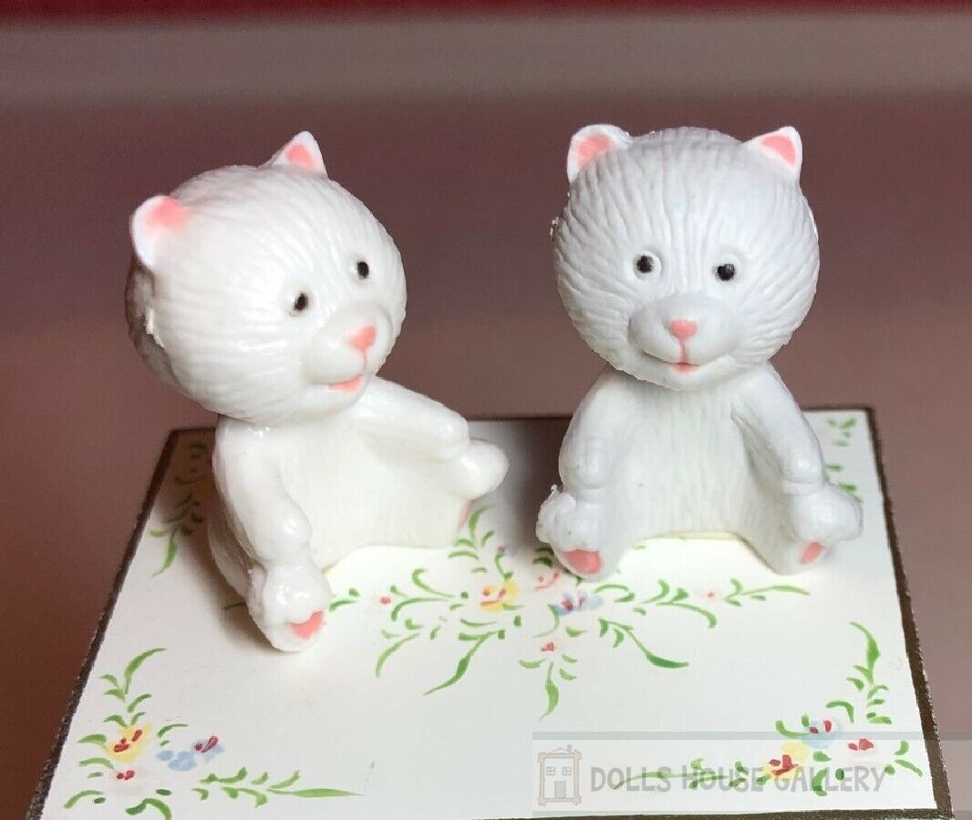 2 Toy Teddy Bears Brown White, Dolls House Miniature, Nursery