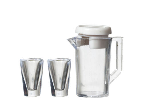 Jug With Lid & Two Glasses, Dolls House Miniature, 1.12th Scale, Drink, Kitchen