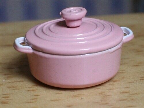 Enamel Casserole Dish Soft Pink, Dolls House Miniature, Kitchen