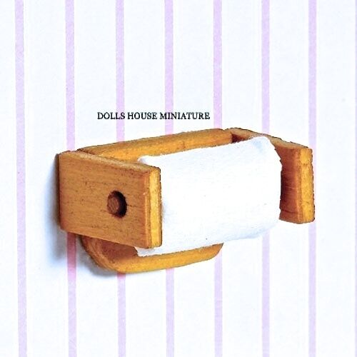 Wooden Toilet Roll Holder with Toilet Roll, Miniature. Doll House Accessory