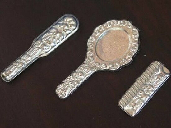 Silver Set, Brush, Comb & Mirror Dolls House Miniature Bedroom Accessory