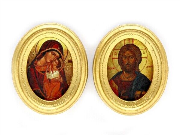 Byzantine Religious Iconography In Oval Frames Dolls House Miniature Wall Decor