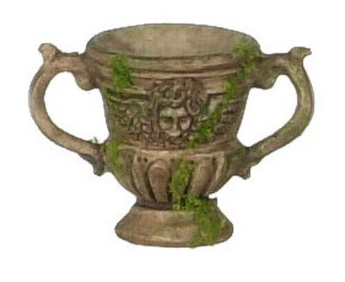 Brown Urn With Moss Dolls House Miniature 1.12 Scale Garden Accessory Miniatures