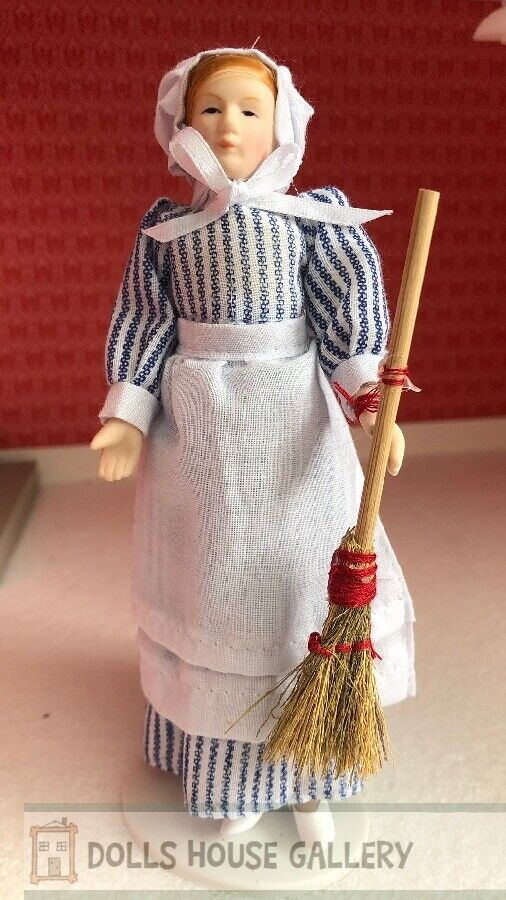 Maid Doll With Broom, Dolls House Miniatures, 1.12 Scale