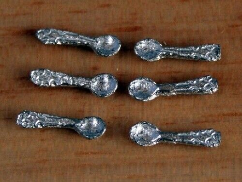 Pewter Tea Spoons Pack Of Six, Dolls House Miniatures. Kitchen, British Made