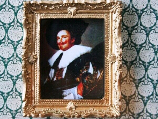 Laughing Cavalier Picture In Ornate Golden Frame, Dolls House Miniature Decor