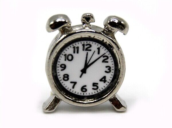 Alarm Clock Chrome, Dolls House Miniature, Bedroom Accessory
