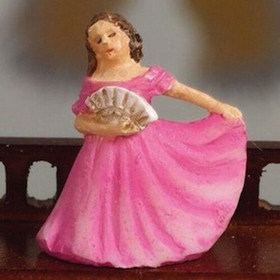 Ornamental Lady Pink Dolls House Ornament, Dancing Girl in Dress Miniature