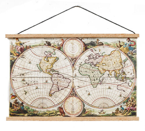 Ancient Map Banner, Dolls House Miniatures, Wall Decor, Study, World Map Mini