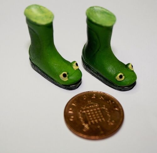 Froggie Wellies, Dolls House Miniature Wellington Boots Frog Froggy