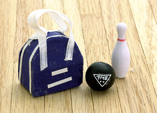 Bowling Ball, Bag & Pin, Dolls House Miniature 1:12 Scale, Bowling Set
