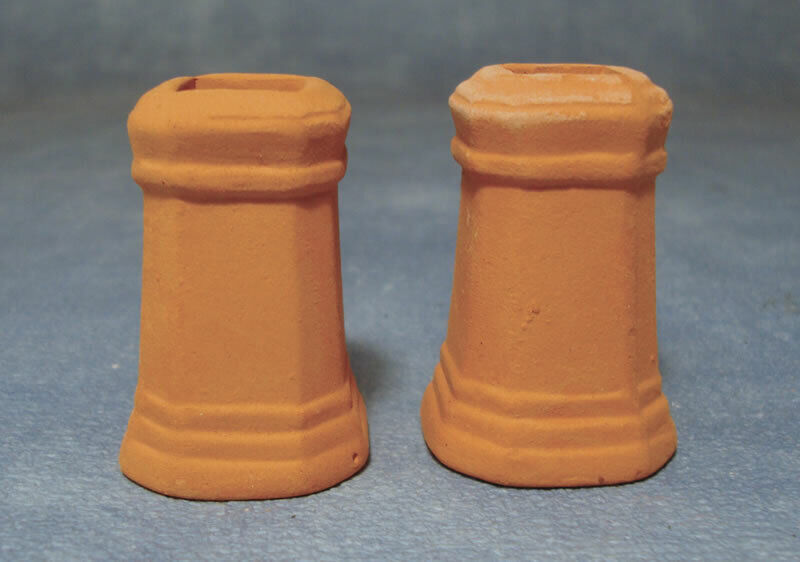 Two Large Square Clay Chimney Pots Miniatures Fixture & Fittings Roof 1.12 Scale