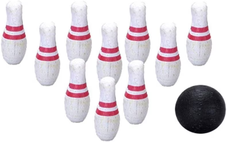Bowling Ball & 10 Pins, Dolls House Miniature, 1.12 Scale, Skittles,