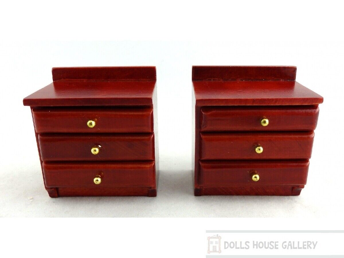 Two Bedside Cabinets, Dolls House Miniature Furniture 1/12 Scale