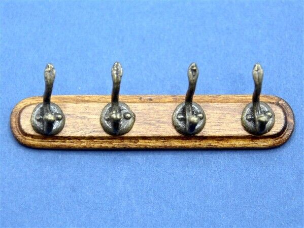 4 Coat Hooks On A Walnut Bar, Dolls House Miniature Fixtures, 1.12th Scale DIY