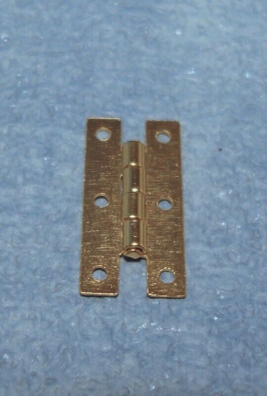 4 Brass Plated Hinges 15mm x 7mm & Nails, Dolls House Miniatures, DIY Fixtures,