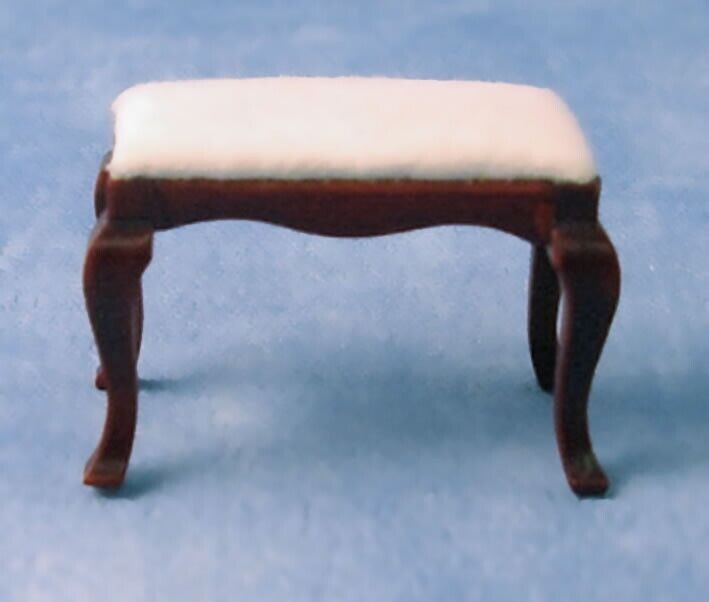 Mahogany Footstool With Fixed White Cushion, Dolls House Miniature, Furniture