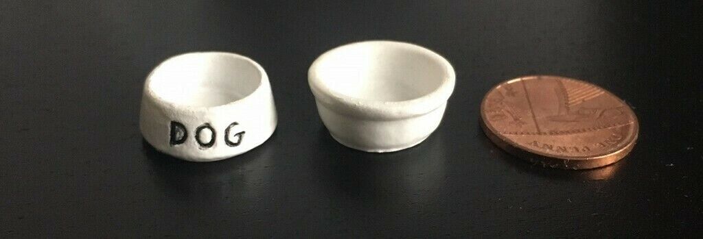 Dog Food & Water Bowls, Dolls House Miniatures Pet Accessory