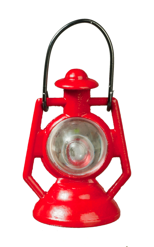 Red Kerosene Lamp / Lantern, Dolls House Miniature, Metal