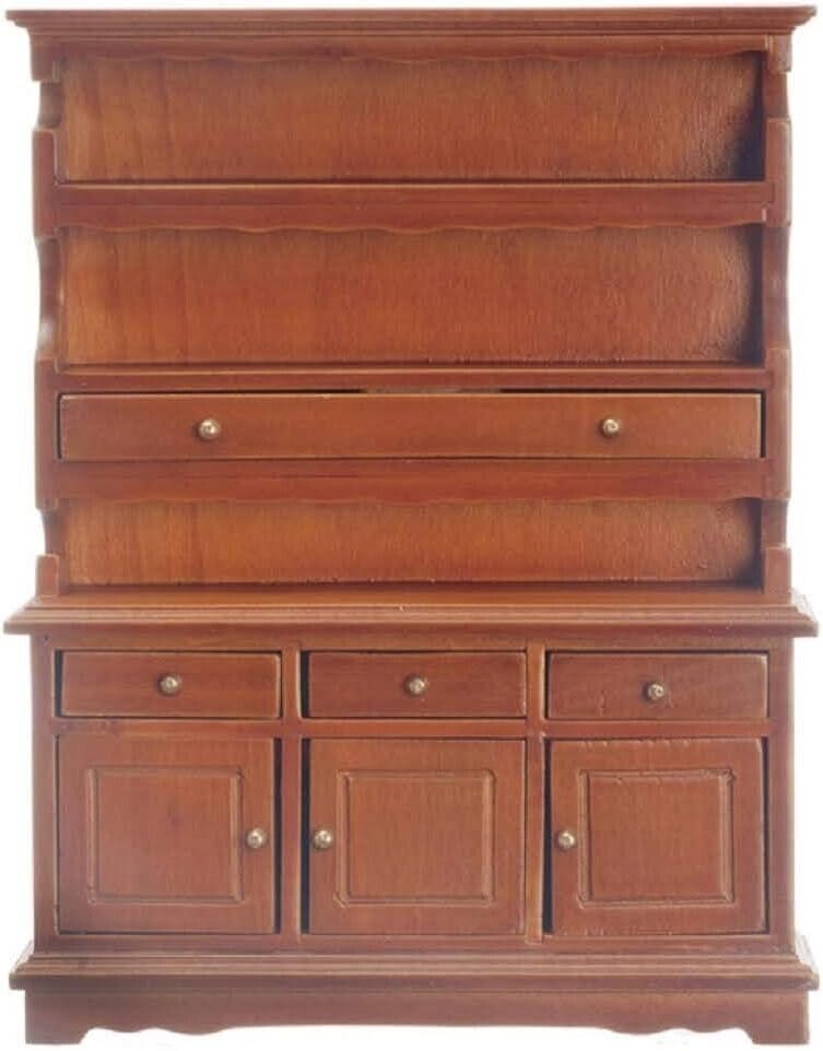 Walnut Hutch Dresser, Dolls House Miniature Furniture, Kitchen Living Room.