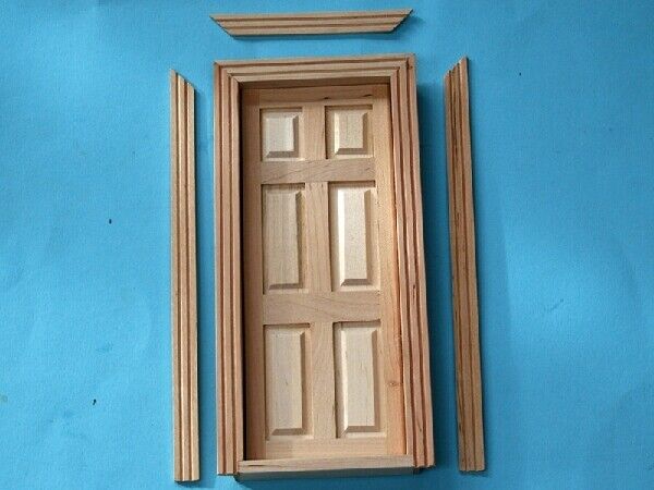 6 Panel Barewood Internal Door, Dolls House Miniature, DIY 1.12 Scale, Bare Wood
