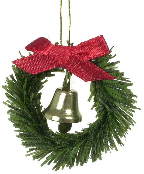 Christmas Wreath With Bell & Red Ribbon, Dolls House Miniatures Xmas