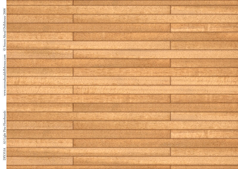 Light Pine Floorboards Card, Dolls House Miniature Flooring, 1.12th Scale