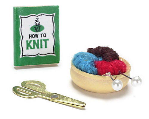 Knitting Set, Dolls House Sewing Accessory, 1.12 Scale Miniature