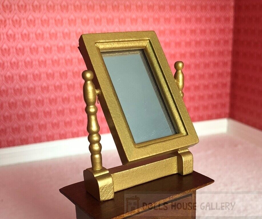 Golden Swivel Mirror, Dolls House Miniature, 1:12 Scale