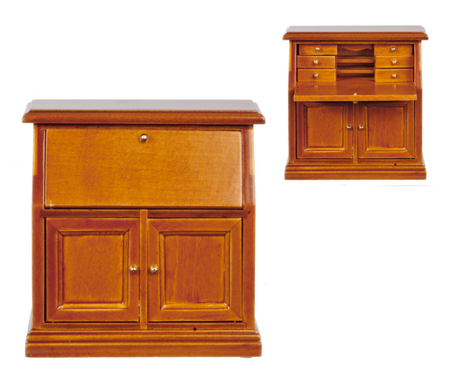 Dolls House Miniature Study Office Furniture Walnut Secretary Bureau, Study