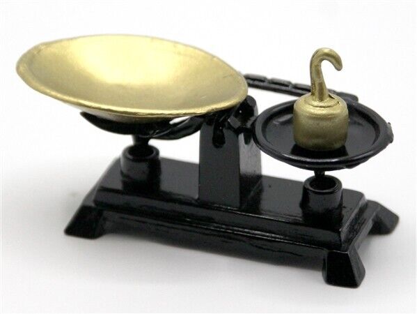 Black & Gold Weighing Scales Dolls House Miniature Kitchen Accessory 1:12 Scale