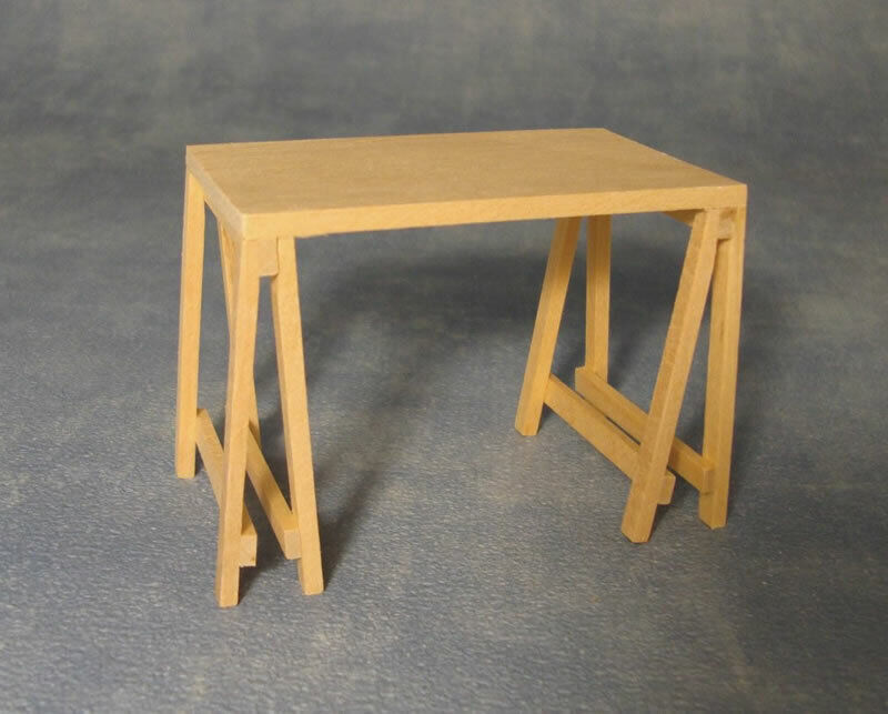 Plain Wood Trestle Table, Dolls House Miniature Furniture, 1.12 Scale